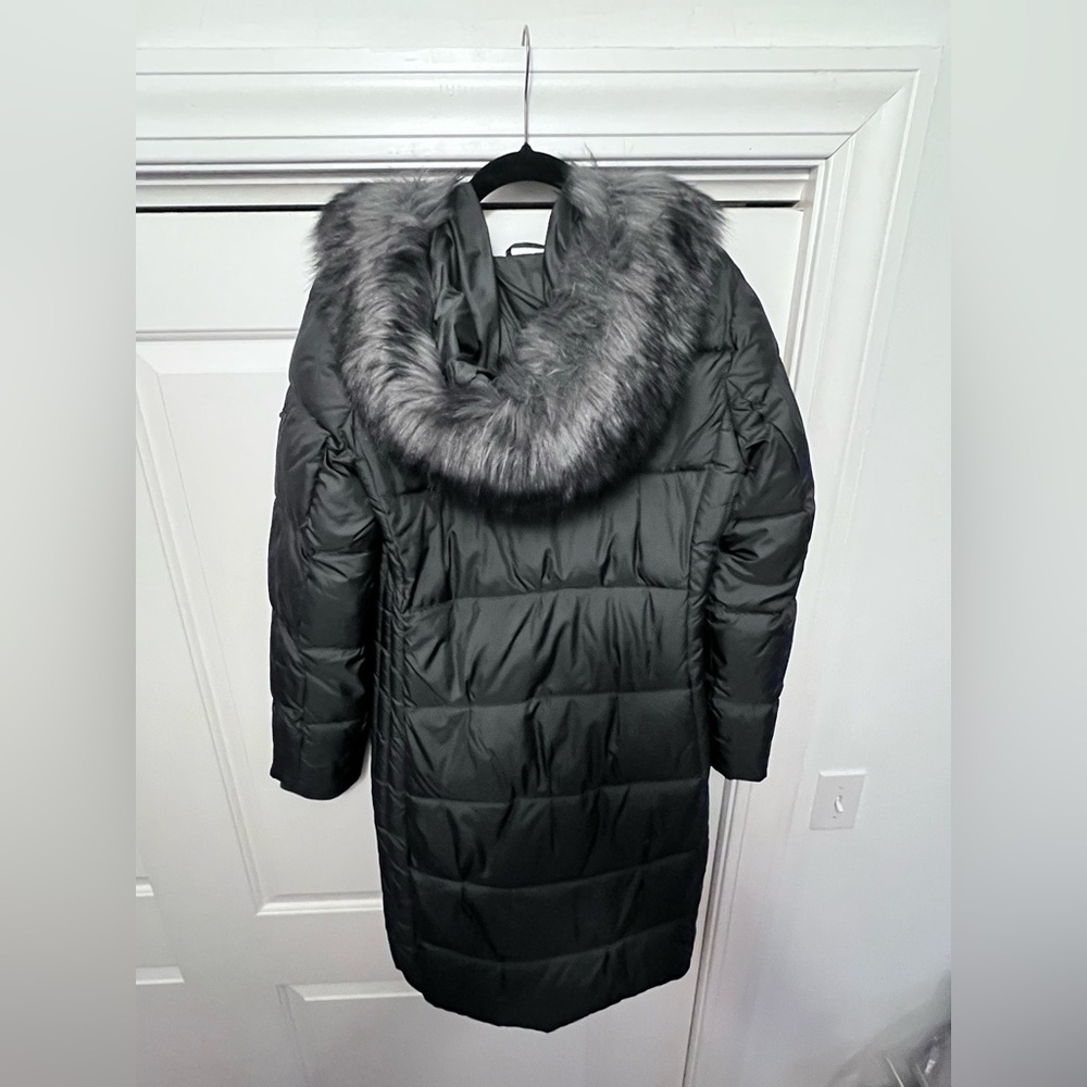 Via Spiga Grey Winter Coat with Faux Fur Trim Removable Hood | Size Medium - Picture 14 of 16